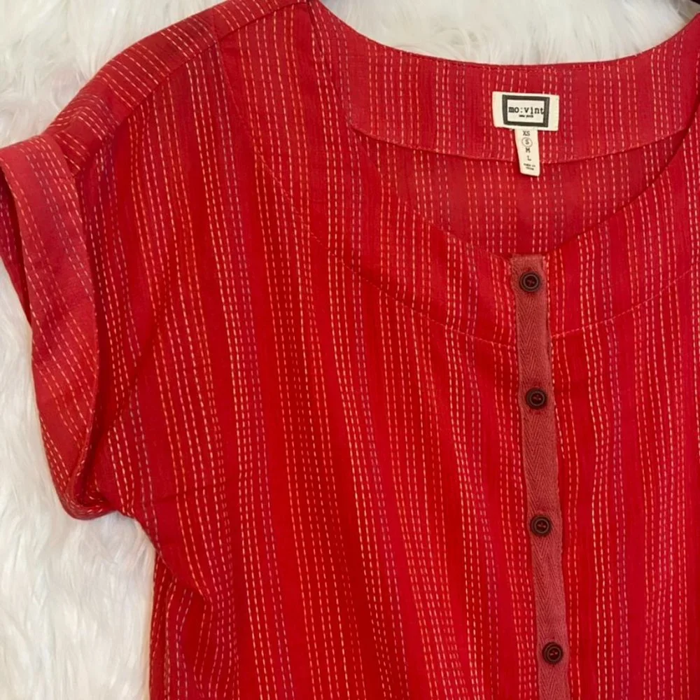 Anthropologie Mo:Vint Dani Shirt Front-Tie Button Up Blouse Small - Picture 5 of 12